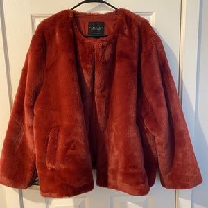 Fabulous burgundy faux fur coat
